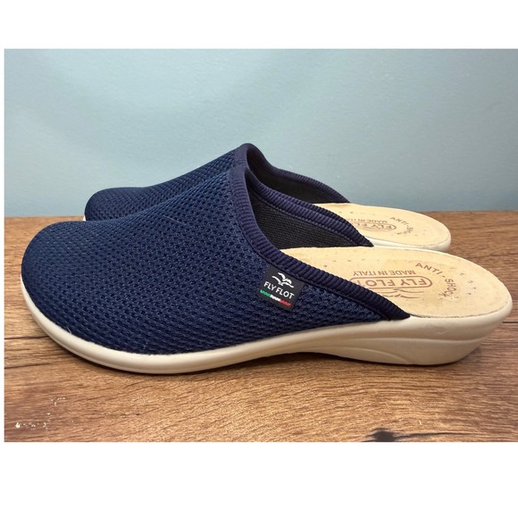 Fly Flot Navy Blue Mesh Anti-Shock Anatomic Clogs Mules Italy Womens 38 7.5 - Picture 2 of 8